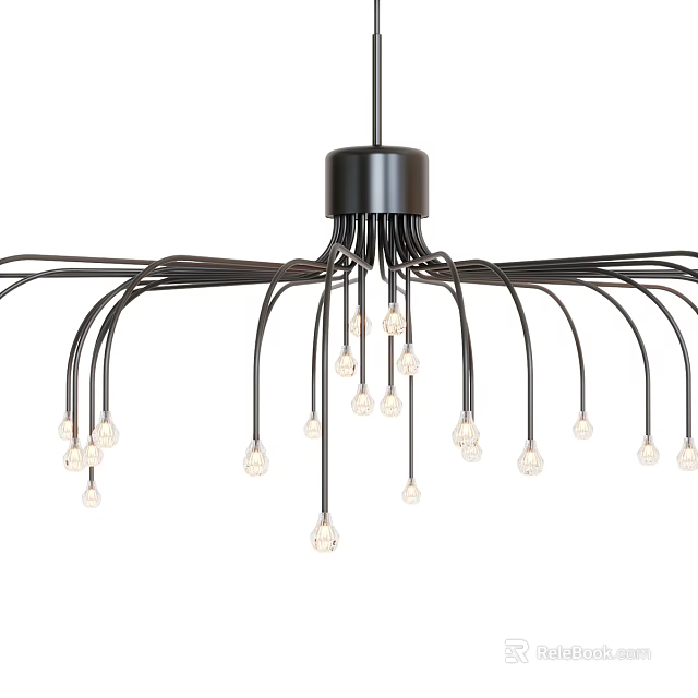 Modern Chandelier With Black Frame Curved Arms And Multiple Transparent Bulbs 3d model