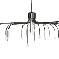 Modern Chandelier With Black Frame Curved Arms And Multiple Transparent Bulbs 3d model