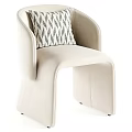 Beige Upholstered Single Chair With Geometric Pattern Pillow And Curved Armrest