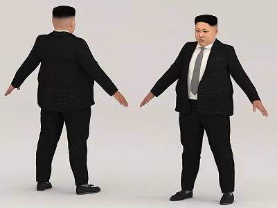 Man In Black Suit With Tie And Black Hat Showing Front And Back Views 3d model