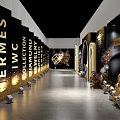 Luxury Event Passage With Brand Logos Golden Decorations And Floral Arrangements