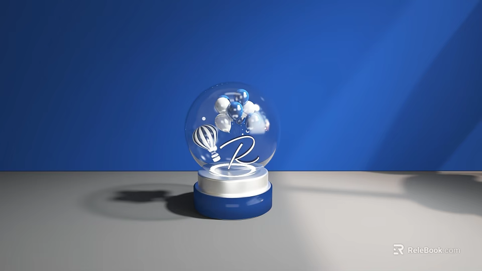 Decorative Crystal Ball Ornament Set With White Blue Elements And Blue Silver Base For Interior Decor 3d model 