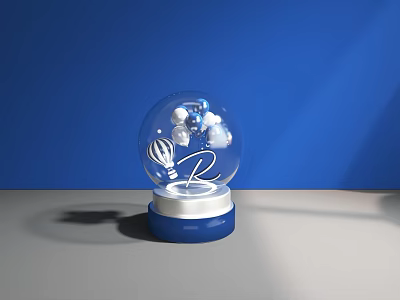 Decorative Crystal Ball Ornament Set With White Blue Elements And Blue Silver Base For Interior Decor 3d model