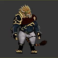 Lion Headed Mythical Warrior Character With Golden Mane Green Eyes And Tiger Tail