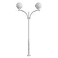 Modern Outdoor Light With Black Pole Two Curved Arms And White Shades