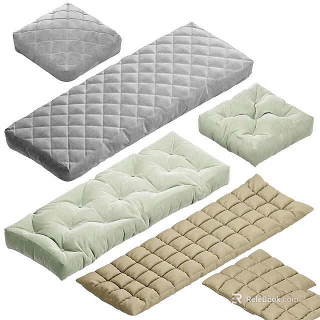 Decorative Throw Pillows with Quilted Diamond Pattern in Light Green Gray Beige Colors 3d model 