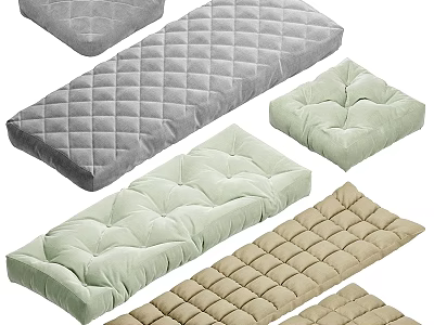 Decorative Throw Pillows with Quilted Diamond Pattern in Light Green Gray Beige Colors 3d model