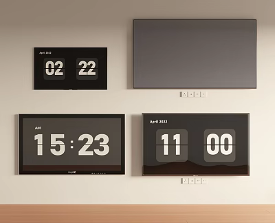 Modern Digital TV Screens Displaying Time Date and Apr 2022 Information 3d model
