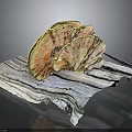 Vibrant Yellow Orange Ganoderma Plant With Fan Shaped Caps On Wooden Plank Against Dark Background