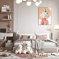 Cozy Kids Bedroom With Soft Bed Teddy Bears Desk Chandelier And Wall Painting