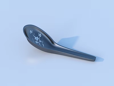 Modern Black Ceramic Spoon With White Floral Patterns For Dinnerware Set 3d model