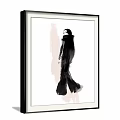 Minimalist Female Figure Portrait Paintings With White Background Black Orange Clothing Framed On Gray Wall