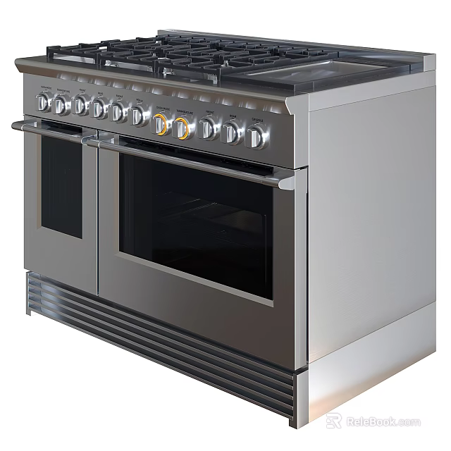 Stainless Steel Kitchen Range With Double Oven And Control Knobs Design 3d model 