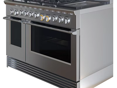 Stainless Steel Kitchen Range With Double Oven And Control Knobs Design 3d model