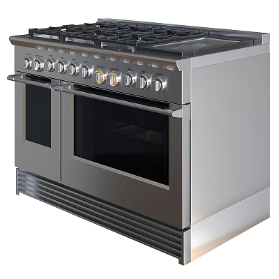 Stainless Steel Kitchen Range With Double Oven And Control Knobs Design 3d model