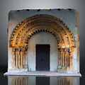 Ancient Historical Architecture Featuring Intricate Arched Doorway With Carved Columns