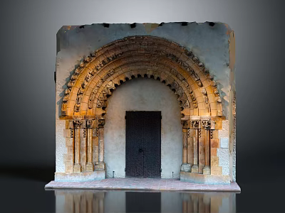 Ancient Historical Architecture Featuring Intricate Arched Doorway With Carved Columns 3d model