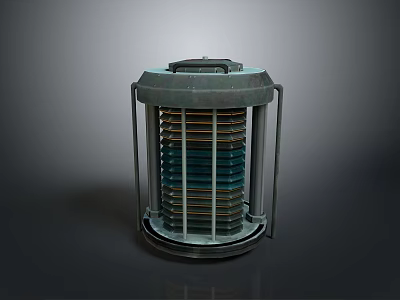 Industrial Metal Cylindrical Equipment With Grille And Layered Interior Structure 3d model