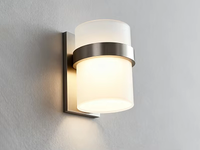 Modern Wall Lamp With White Glass Shade And Silver Metal Ring On Gray Wall 3d model