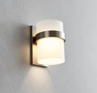 Modern Wall Lamp With White Glass Shade And Silver Metal Ring On Gray Wall 3d model