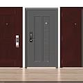 Modern Interior Sliding Doors With Dark Brown And Gray Paneled Design And Silver Handles