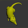 Cute 3D Grey Mouse Character with Blue Eyes and Pink Tail on Dark Reflective Surface
