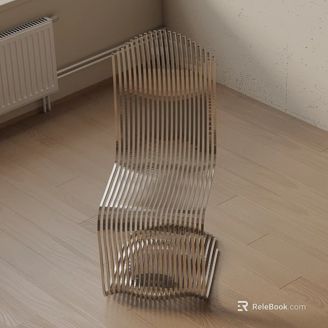 Modern Metal Striped Leisure Chair With Hollow Design In Wooden Floor Interior 3d model 