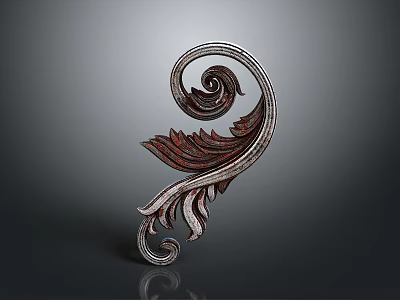 Ornamental Decorative Spiral Element With Feather Like Carvings And Intricate Design Details 3d model