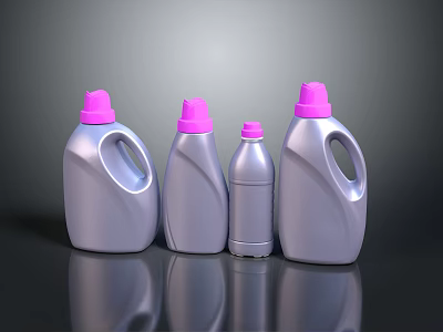 Various Sizes Laundry Detergent Bottles With Silver Bodies And Pink Caps As Daily Necessities 3d model