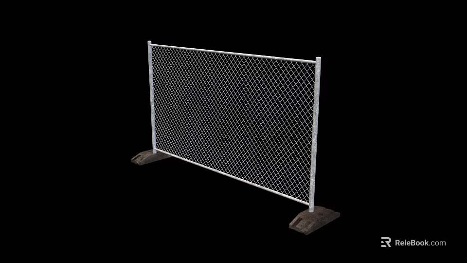 White Chain Link Fence With Metal Frame And Concrete Base Supports For Safety 3d model 