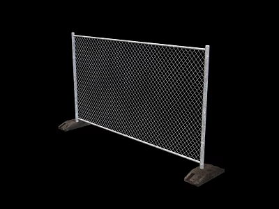 White Chain Link Fence With Metal Frame And Concrete Base Supports For Safety 3d model