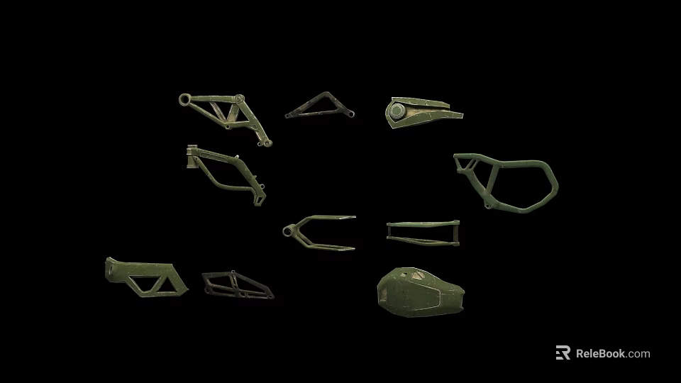 Green Metal Parts For Industrial Equipment With Various Mechanical Shapes 3d model 
