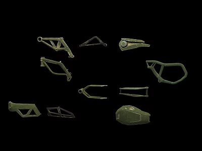 Green Metal Parts For Industrial Equipment With Various Mechanical Shapes 3d model