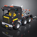 Black And Yellow Striped Lego Truck Toy With Six Wheels And Trailer