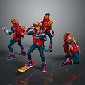 Colorful Outfitted Characters With Backpacks And Gadgets In Action Poses