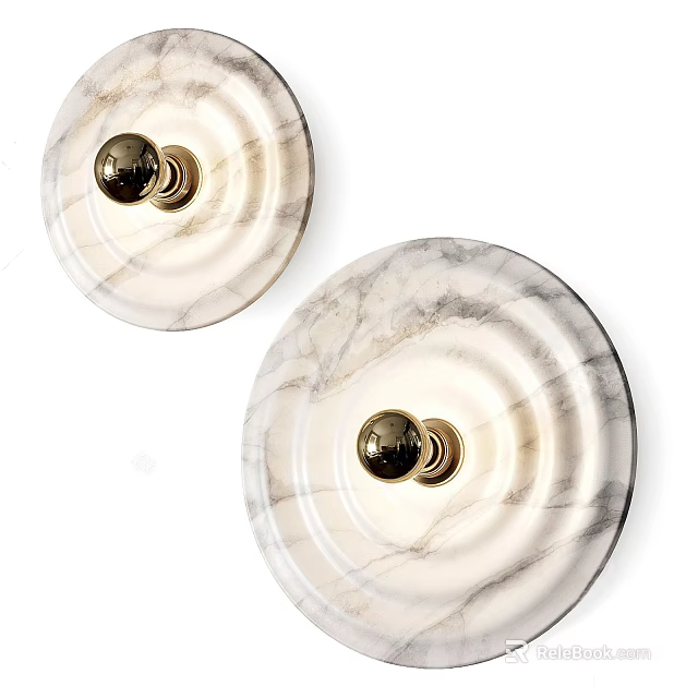 Elegant Marble Wall Lamps With Round Design And Gold Metal Details 3d model 