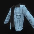 Light Blue Denim Jacket With Black Collar Open Front Buttons And Pockets 3d model