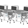Modern White Office Desk With Multiple Computer Monitors And Office Chairs 3d model