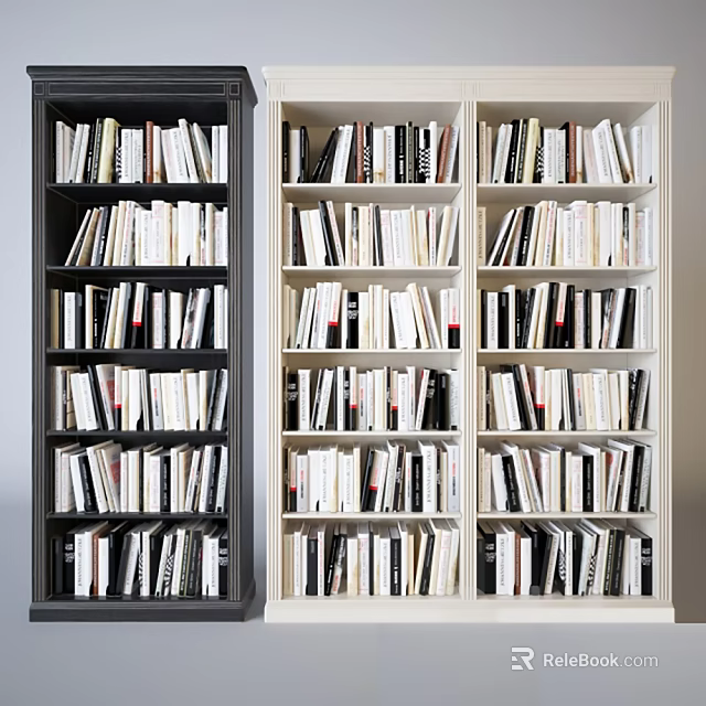 Multi Tiered Bookcase Filled With Books In Black And Light Colors 3d model 