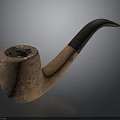 Vintage Rustic Brown Smoking Pipe With Dark Curved Stem And Aged Surface