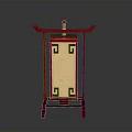 Traditional Chinese Red Lantern With Wooden Frame Geometric Patterns And Translucent Linen Shade
