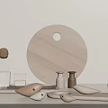 Simple Wooden Decorative Ornament Set With Round Board Bird Figurine Glass Bottle And Ceramic Jars