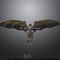 Winged Warrior Figure With Golden Armor And Extended Shiny Wings On Gray Background