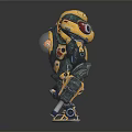Smart Robot With Yellow And Gray Mechanical Armor Sci Fi Design Holding Weapon