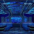 Futuristic KTV Interior Design With Blue Neon Lights And High Tech Lighting