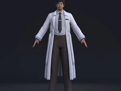 Man Standing In White Long Coat With Tie Against Dark Background 3d model