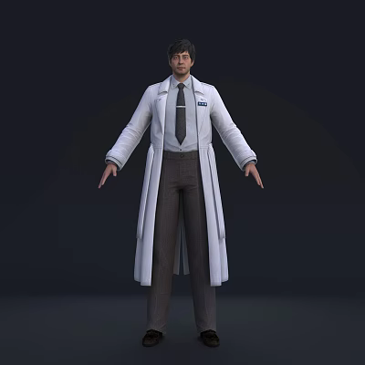 Man Standing In White Long Coat With Tie Against Dark Background 3d model