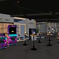 Modern Lounge Bar Interior With Grill Counter Bar Stools And Neon Lighting