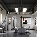 Modern Beauty Salon Interior Design With Open Space Sofa Chairs Large Screen And Stairs
