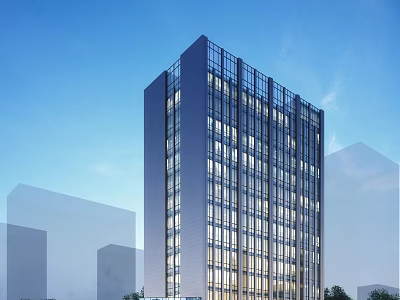 Modern High Rise Hotel Building With Glass Facade Under Blue Sky 3d model